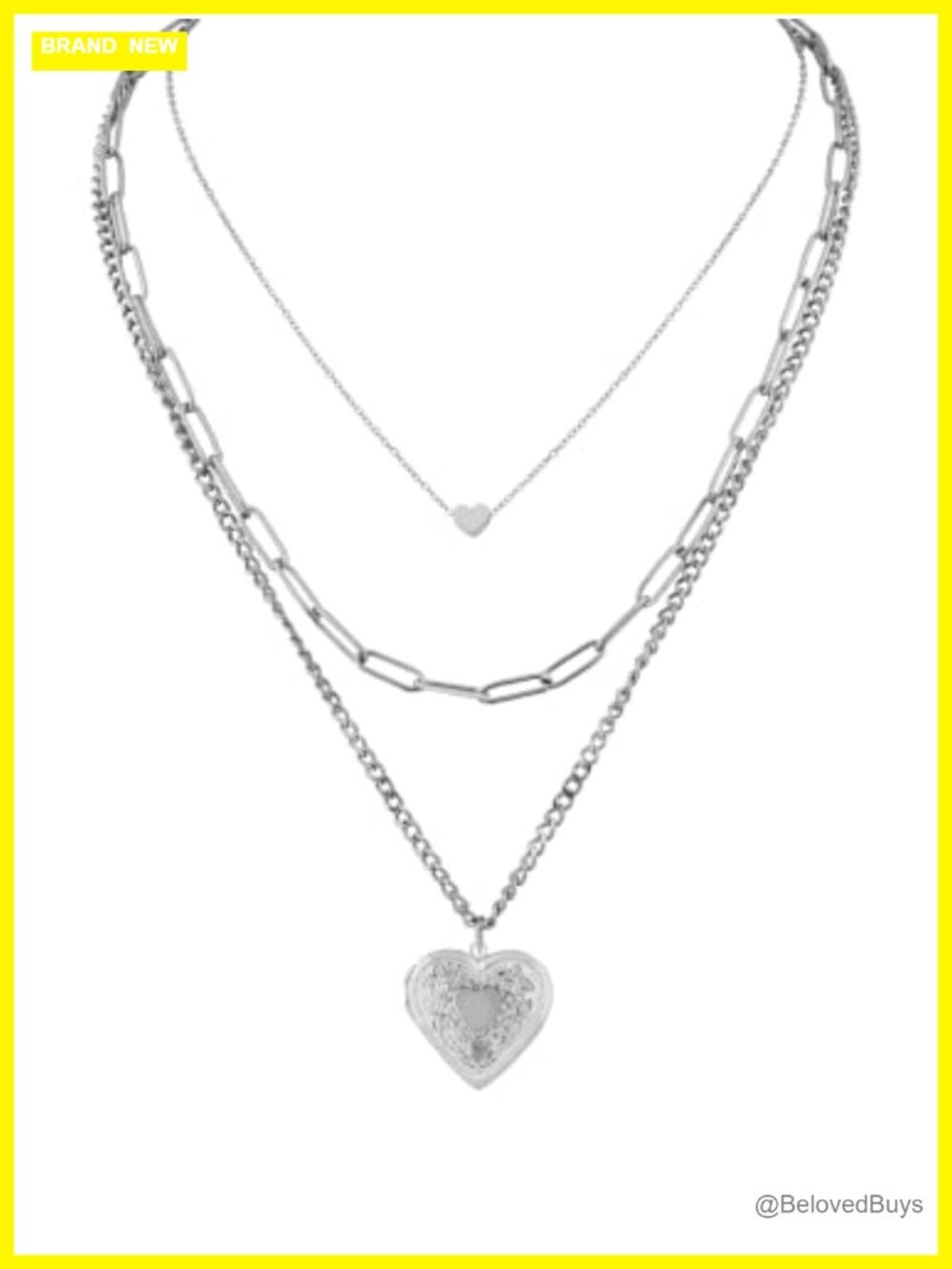 Silver-tone Layered Locket Heart Choker Gothic Emo Necklace